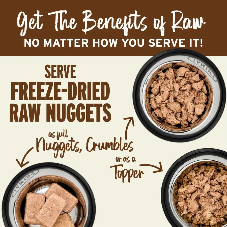 Primal Freeze Dried Raw Dog Food Nuggets Pato Refeição Completa e Balanceada Use Também como Cobertura ou Petisco Saudável Premium Sem Grãos