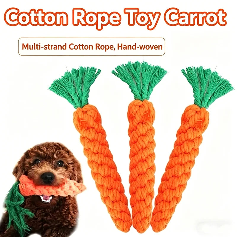 1 pieza de juguete anudado para mascotas para perros y gatos con forma de zanahoria, juguetes masticables para perros, juguetes de cuerda de algodón para perros de interior, juguetes para gatos, accesorios para perros