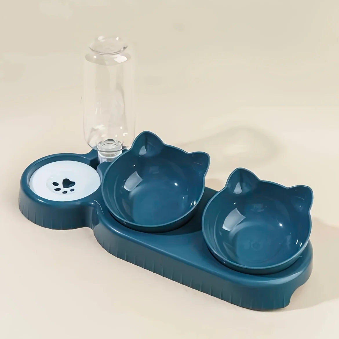 Ear Design Tilted Dogs & Cats Water And Food Bowl Set With Gravity Water Bottle For Neck Protection