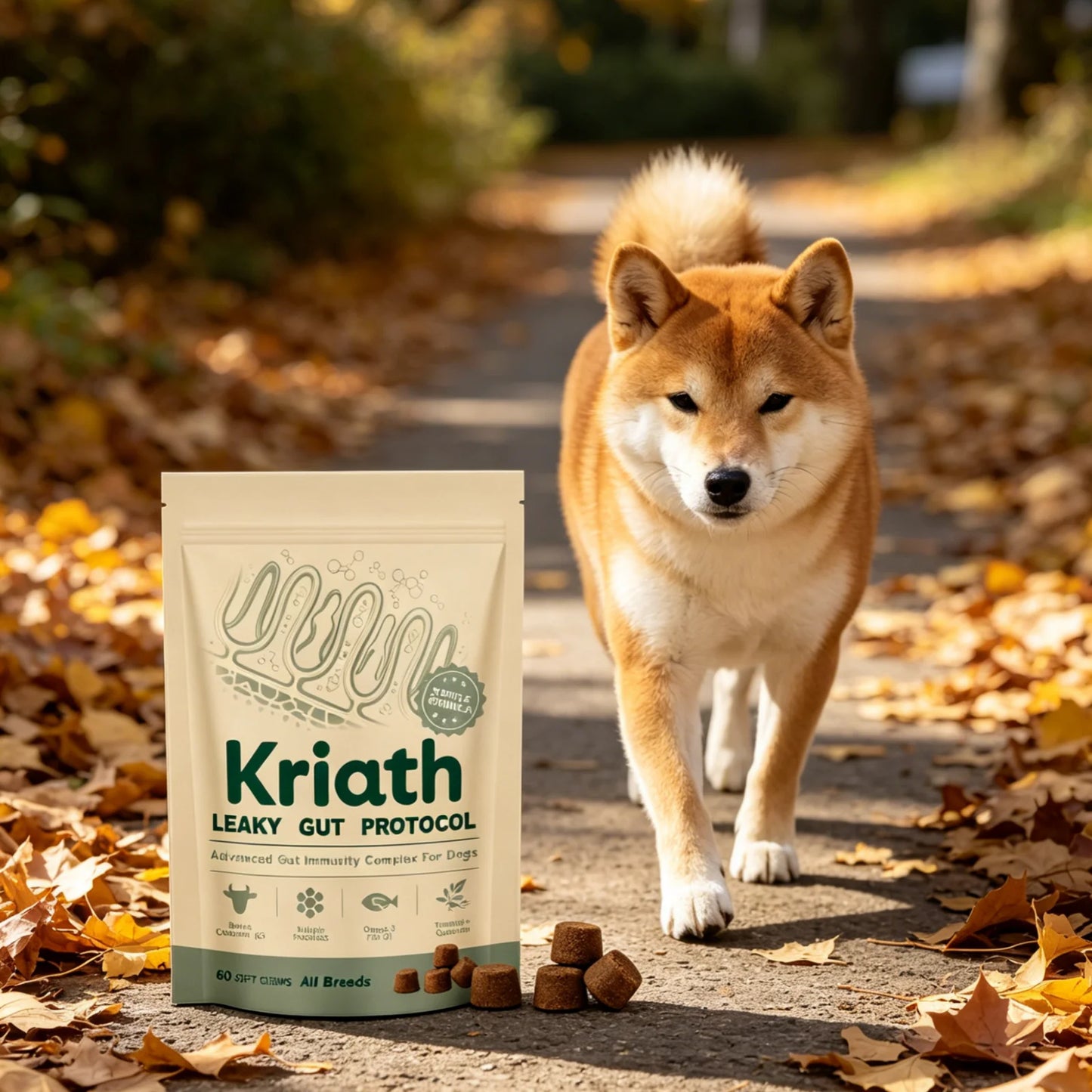 Kriath Daily Gut Care Supplement Relieve Gastrointestinal Discomfort Smooth Silky Hair Protecting Health Dog Probiotic Soft Chew