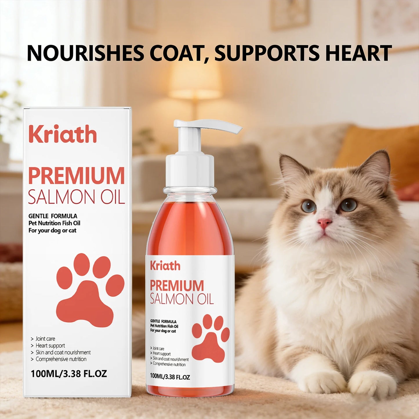 Cat Premium Salmon Oil Nourishing Skin Smooth Hair Protect Joint Support Heart Health Gentle Body Care Pet Nutrition Supplement