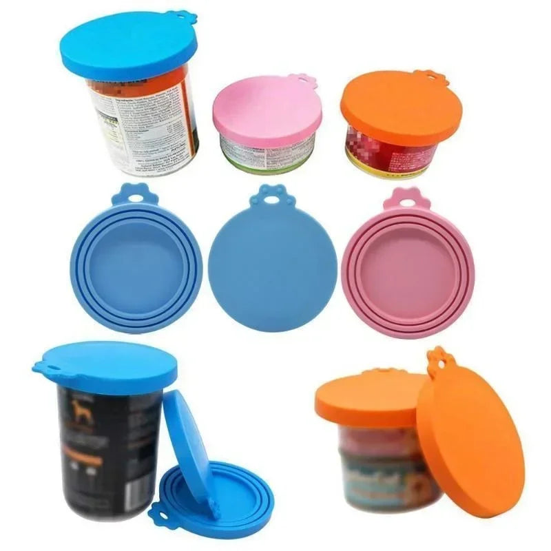 5pçs Tampa de Silicone para Conservar Frescor Tampa de Lata para Pet Alimentos para Gato e Cão Tampa de Silicone Três em Um Vedada Tampa de Silicone Voerbak Cão