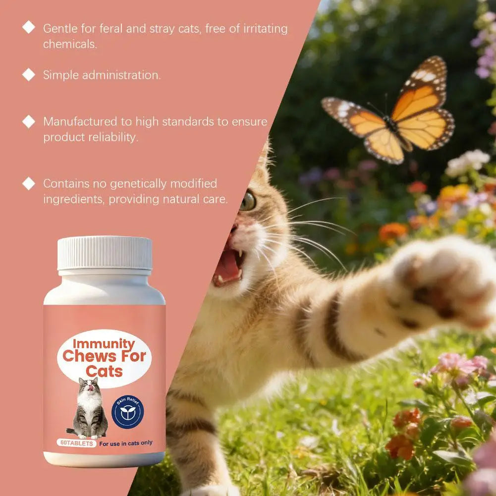60 Tablets Cat Immunity Chewable Supplements For Skin Health Immune System Strengthening Adults Pet Nutritional Supplements