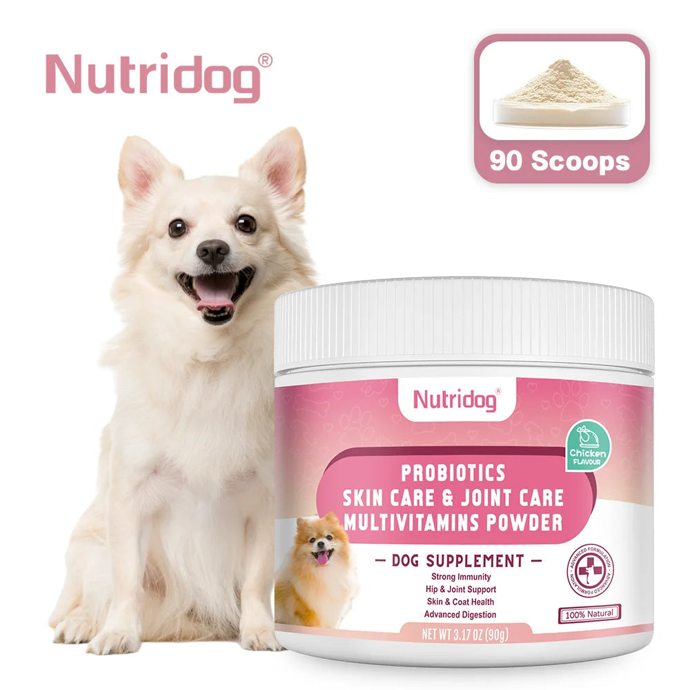 Dog Multivitamin Powder with Probiotics, Glucosamine & Digestive Enzymes, Immune System & Gut,Supports Joint Health（chicken） Happy Tails Pet Shop Store