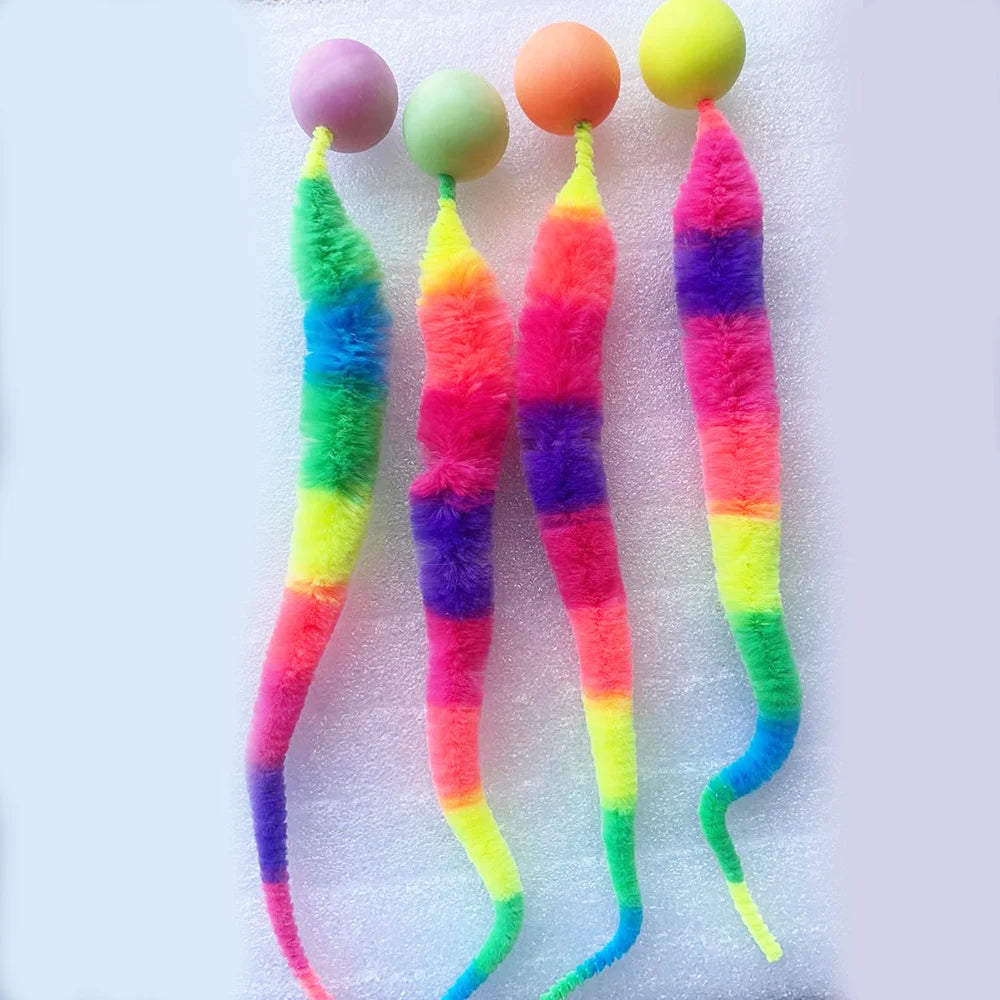 Jouets interactifs pour chats, balle rebondissante colorée, jouet en forme de chenille pour chat d'intérieur, jouet élastique