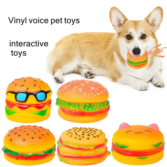 Pet Bite Toys PVC Hamburger Chew Interactive Squeaker Dog Toy Sound Teeth Cleaning Non-toxic Household Animals Dogs