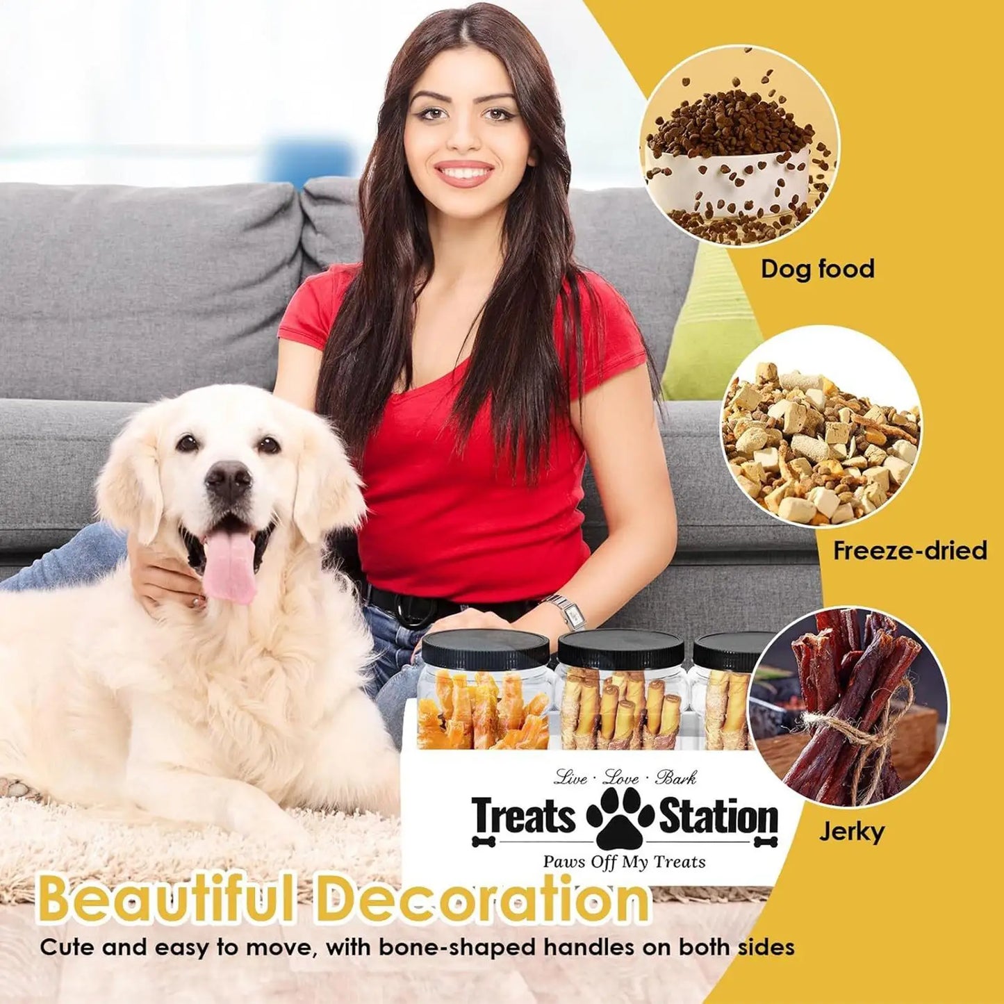 Contenedor Hermético para Premios de Perro, Caja de Almacenamiento de 3 Piezas con Organizador, Contenedor de Premios para Mascotas, Contenedor de Comida para Gatos, Animales, Pájaros y Hogar