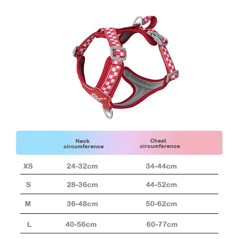 Arnés reflectante universal para perros, chaleco con diseño de cuadros, antijalones, ajuste regulable para Shiba Inu, Border Collie, para paseos al aire libre