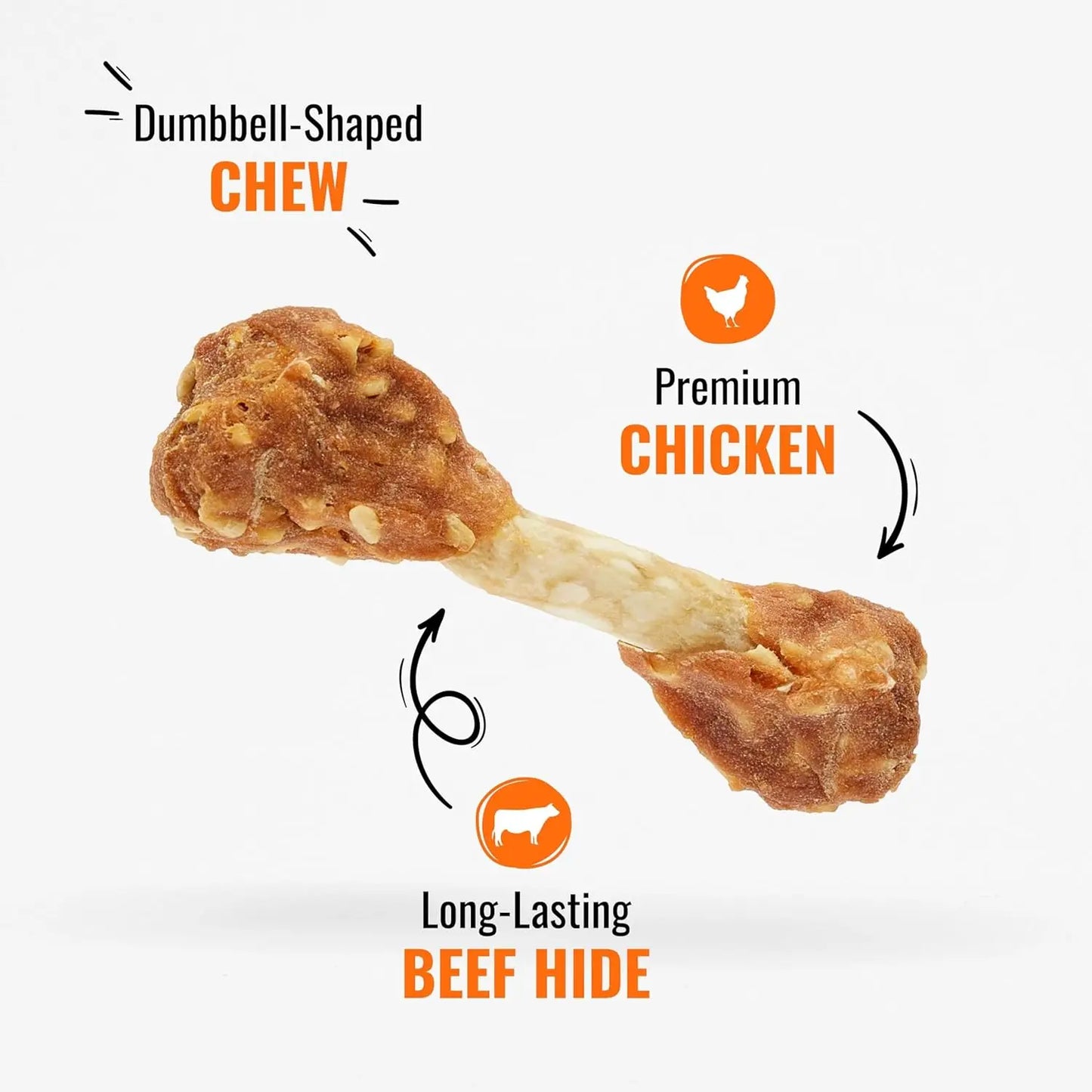 Chicken Flavor Dumbbell Dog Chews, Long-Lasting Rawhide Treats for Small Breeds