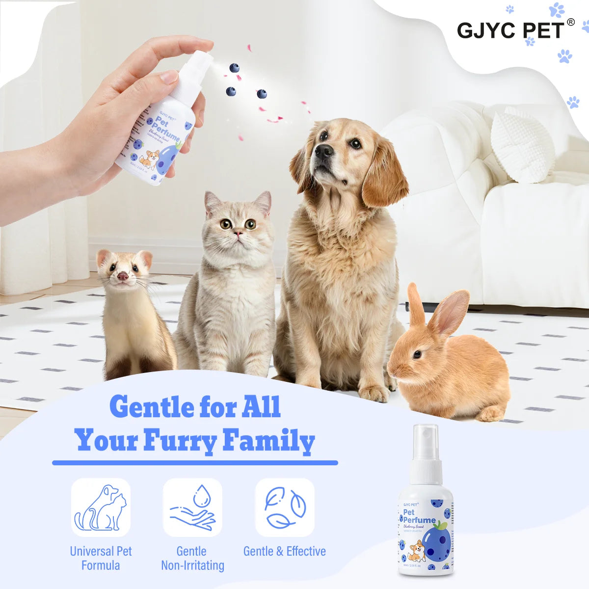GJYC PET Spray Perfume para Cães e Gatos, com Aroma Natural de Mirtilo, Eliminador de Odor de Longa Duração