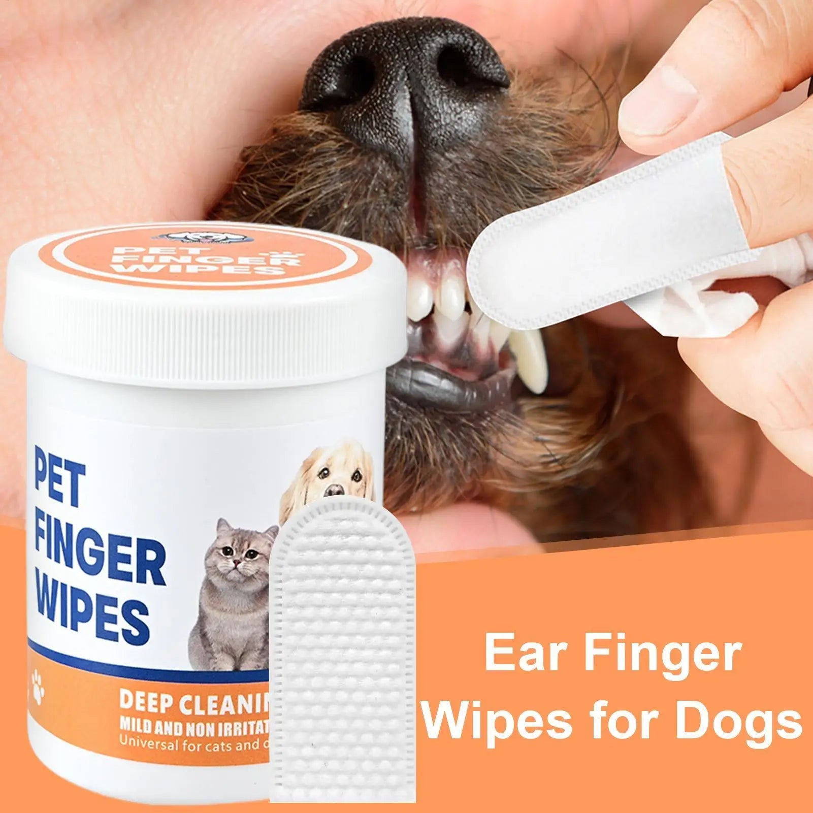 Pet Ear Finger Wipes for Dogs Cats Teeth Cleaning Finger Wipes Dog Toothbrush Natural Formula Safe Cleanser Grooming Supplies Happy Tails Pet Shop Store
