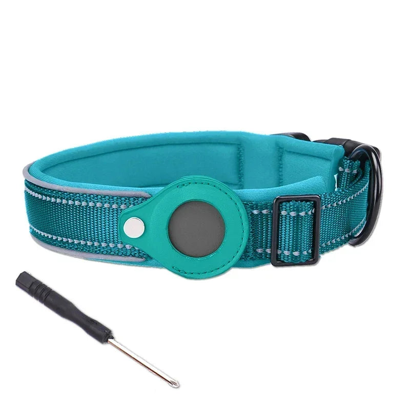 Coleira Impermeável Anti-Perda para Cães, Coleira Acolchoada com Suporte para AirTag, Capa Protetora para Rastreador GPS, Coleira Ajustável para Cães Grandes
