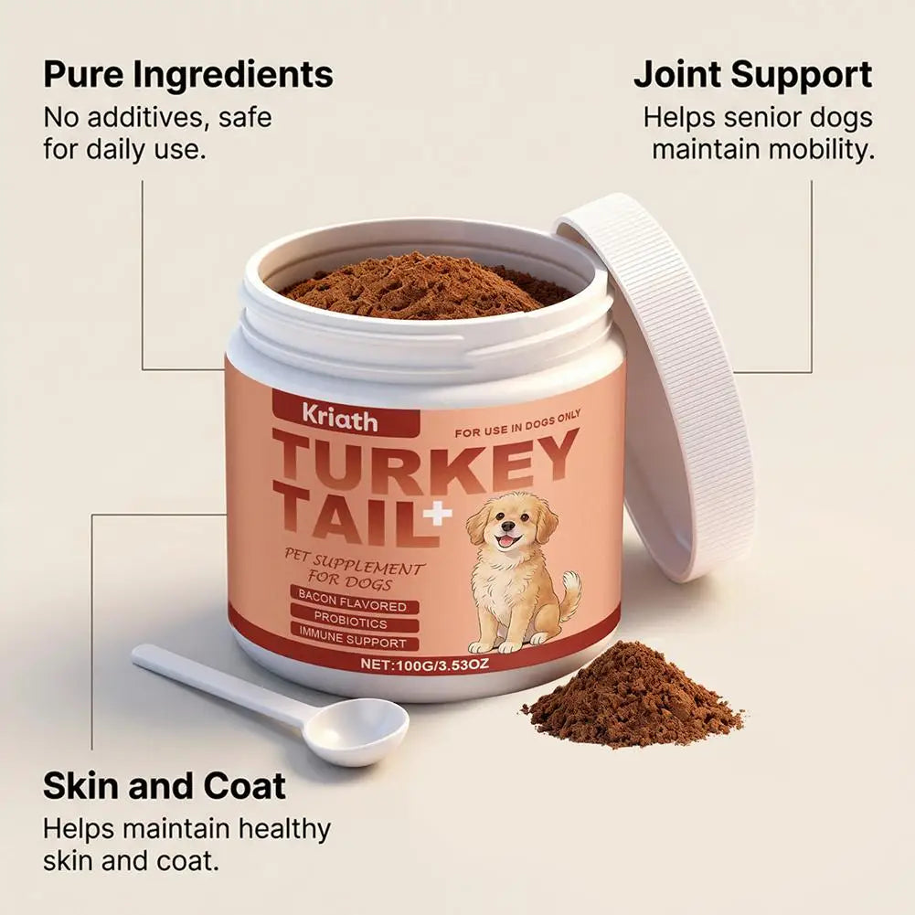 Dog Immune Support Supplement Turkey Tail Mushroom Powder With Probiotics Bacon Flavor For Gut Health And Defense System 3.53oz Happy Tails Pet Shop Store