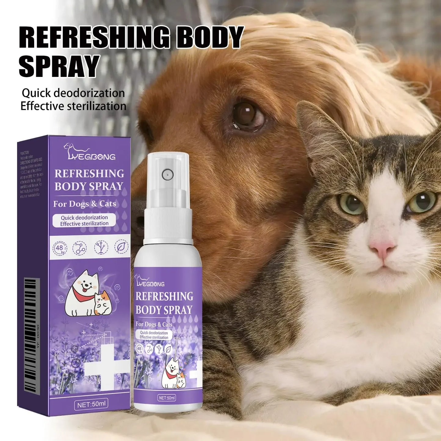 Spray Desodorante para Mascotas 50ml Perfume para Perros Aceite de Lavanda Spray Desodorante Anti Picazón Fragante Cuidado de Belleza para Gatos y Perros