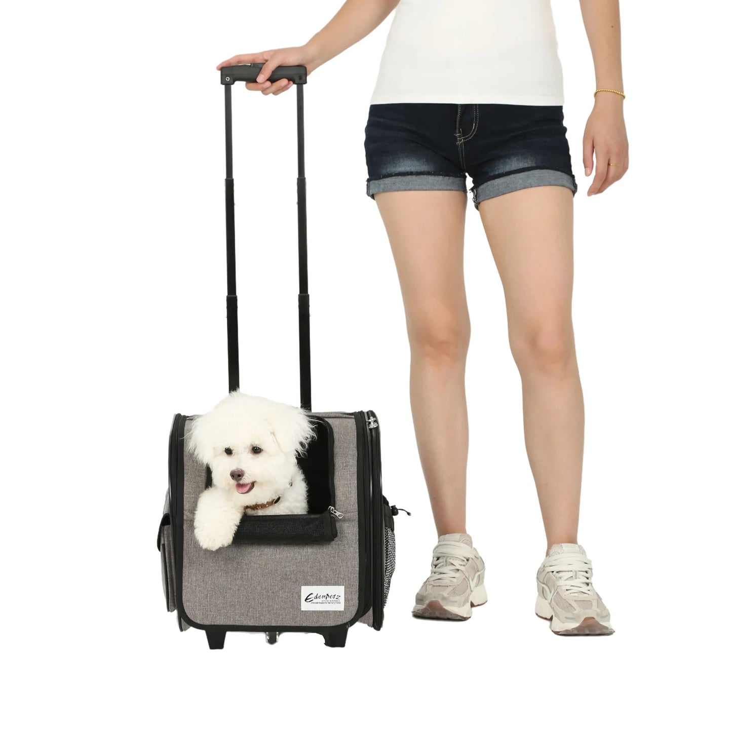 Cochecito Grande para Mascotas Plegable Multifuncional Transporte Aéreo Aprobado Transportín Mochila con Ruedas para Perros Gatos