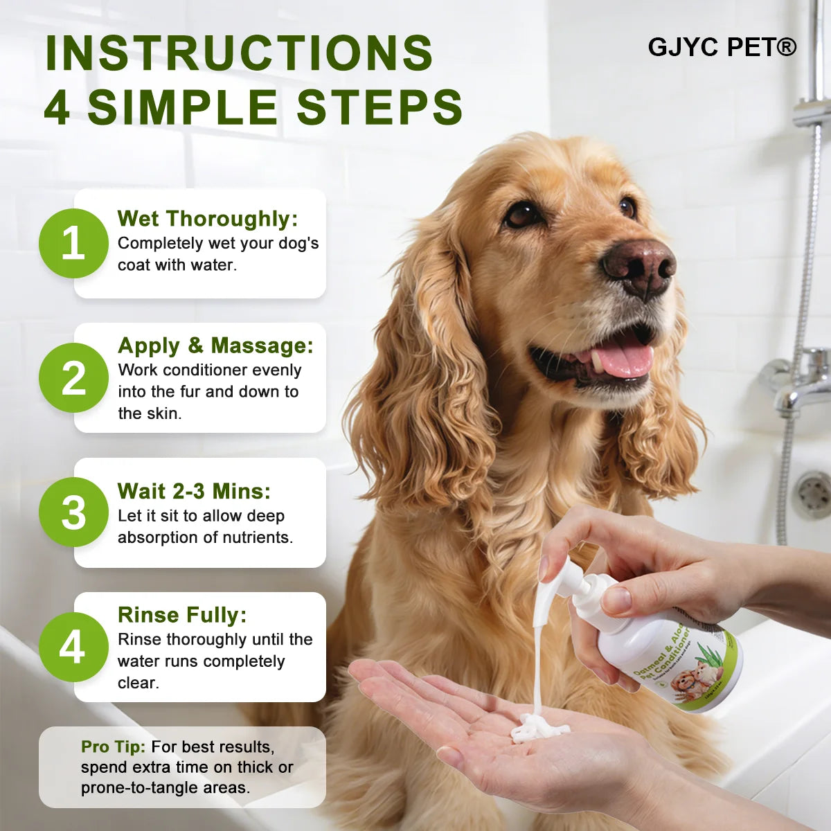 Après-shampoing pour chiens et chats à la peau sensible, à base d'avoine naturelle et d'aloe vera. Formule démêlante et hydratante, pour un pelage doux et brillant. Parfum longue durée. 