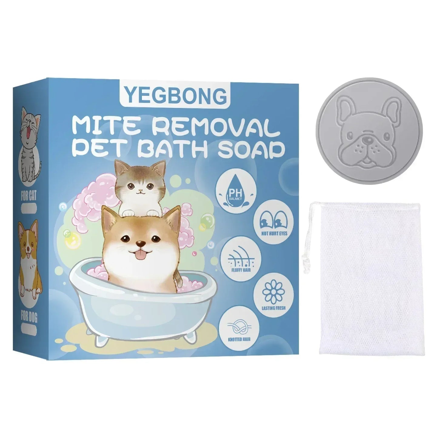Sabonete Antiácaro para Animais de Estimação Desodorante Corporal Limpeza da Pele Coceira Controle de Odores Tratamento para Ácaros e Pulgas Alisamento de Pelos Produtos para Banho de Cães e Gatos