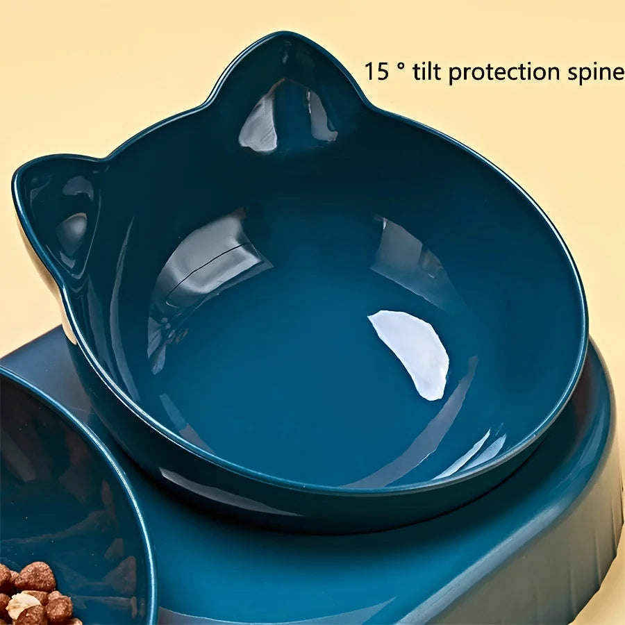 Ear Design Tilted Dogs & Cats Water And Food Bowl Set With Gravity Water Bottle For Neck Protection