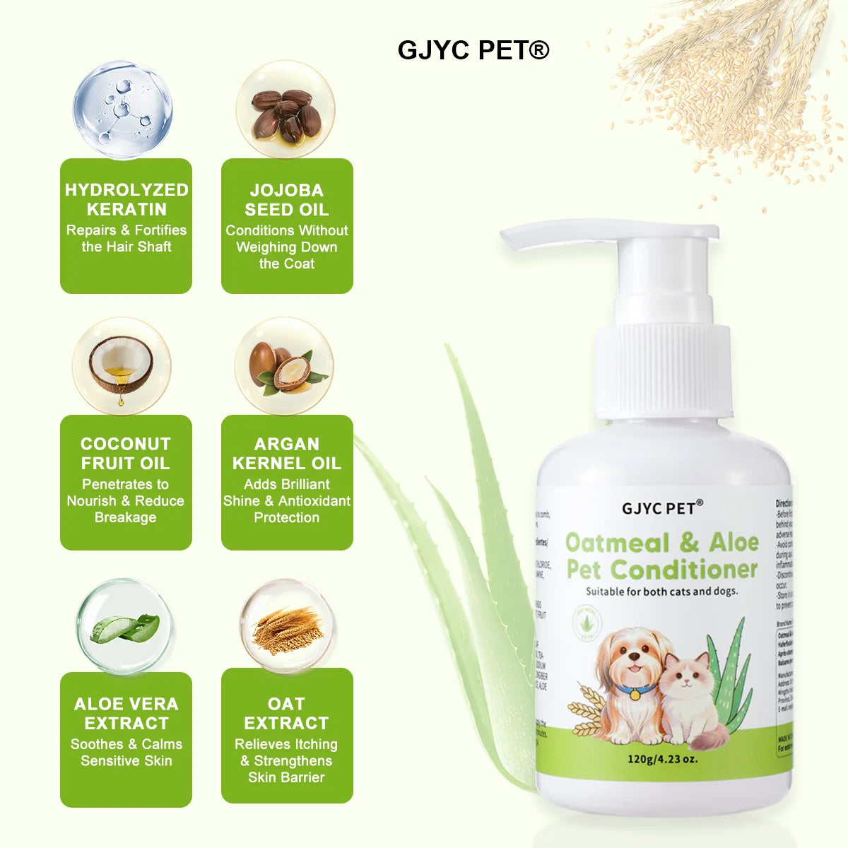 Après-shampoing pour chiens et chats à la peau sensible, à base d'avoine naturelle et d'aloe vera. Formule démêlante et hydratante, pour un pelage doux et brillant. Parfum longue durée. 