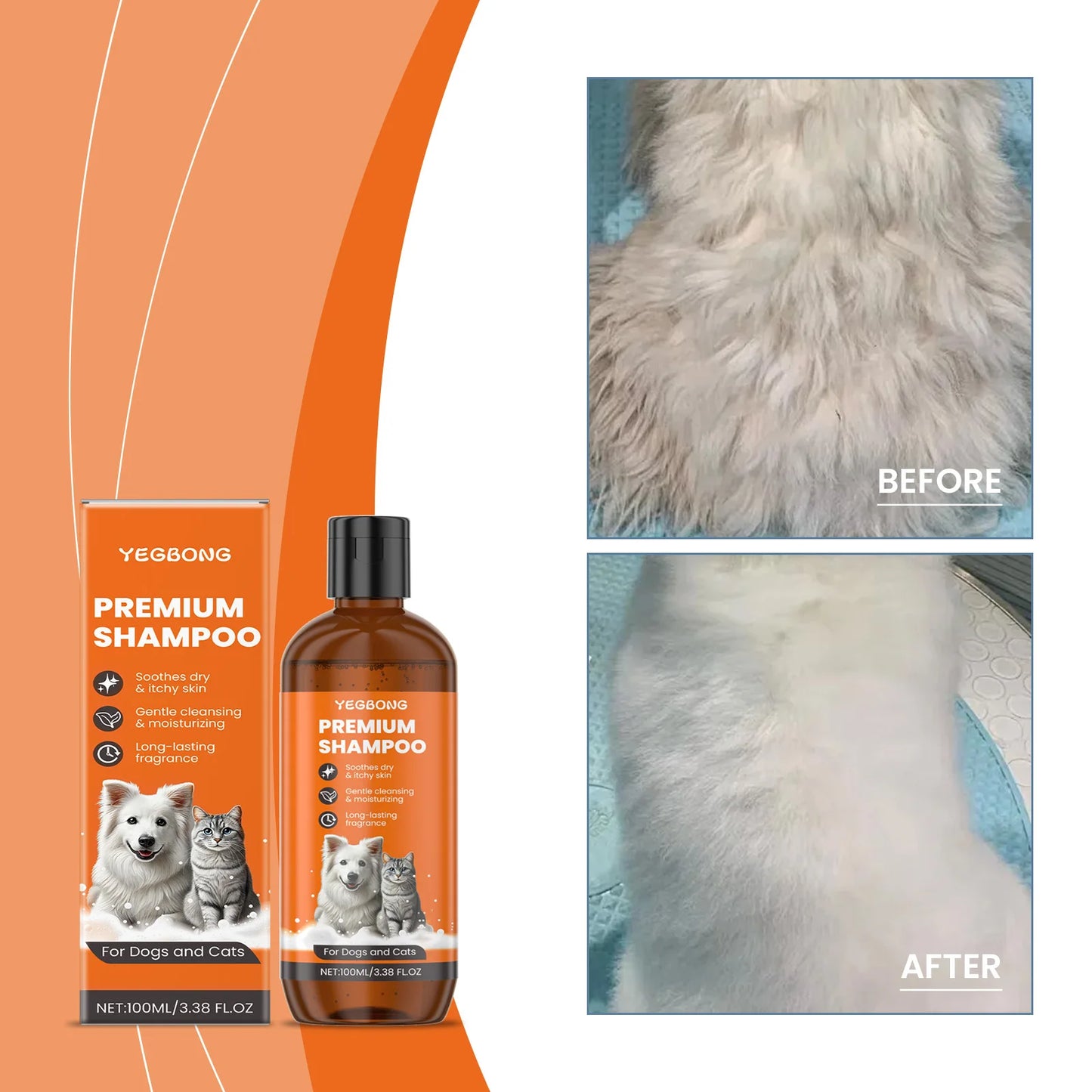 Shampoing naturel pour chiens et chats, formule à base de dérivé d'huile de noix de coco, élimine les odeurs et démêle les poils, répulsif contre les puces et les insectes. 