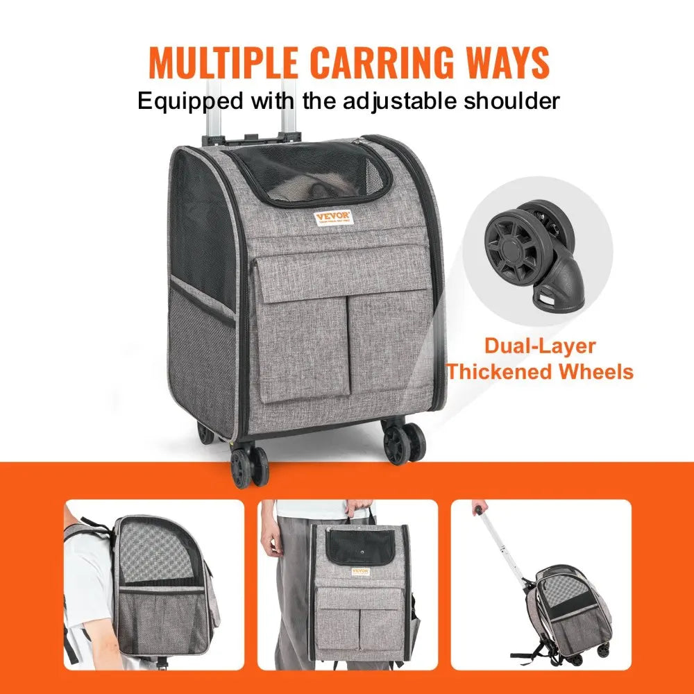 Mochila transportadora rodante para mascotas: Ruedas extraíbles mejoradas, para menos de 8 kg, suave y grande, aprobada por aerolíneas para perros pequeños/gatos medianos