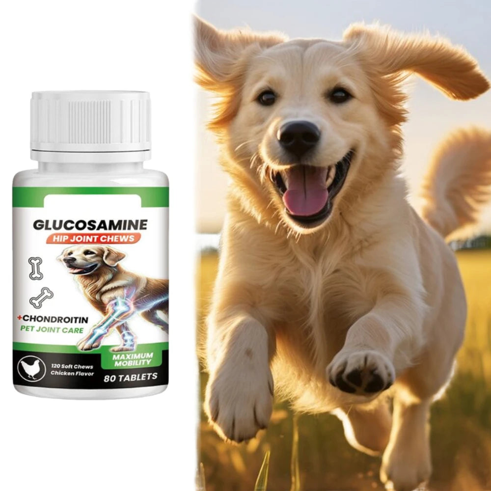 80 tabletas suplemento para el cuidado de las articulaciones de mascotas glucosamina condroitina masticables blandos para perros soporte de articulaciones de la cadera mejora de la movilidad salud