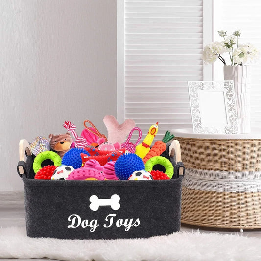 Boîte de rangement en feutre pour jouets d'animaux avec poignées, panier de rangement pour jouets, laisses, vêtements, etc. 