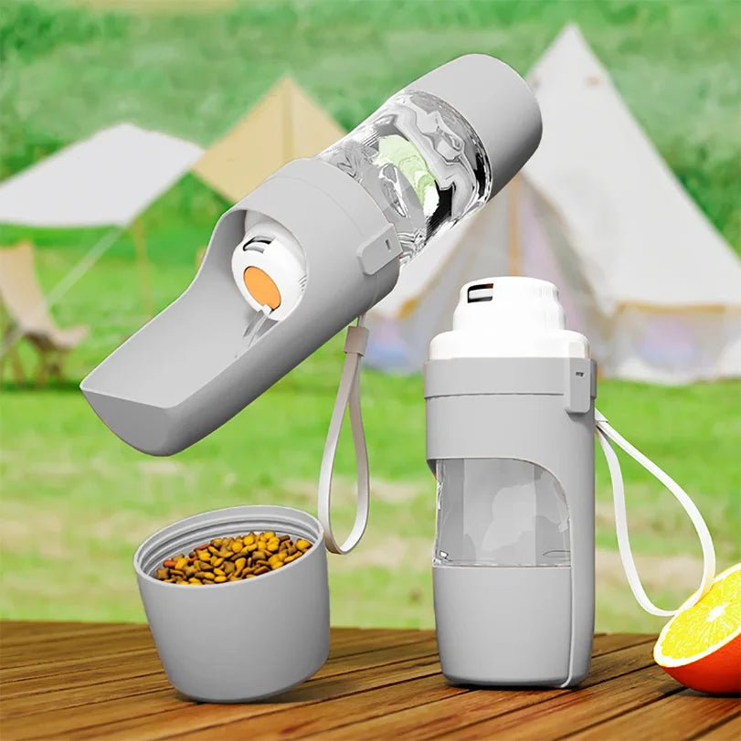 Botella de agua portátil para perros y gatos con compartimento para comida y agua para cachorros, comederos para perros, viajes al aire libre, suministros para mascotas