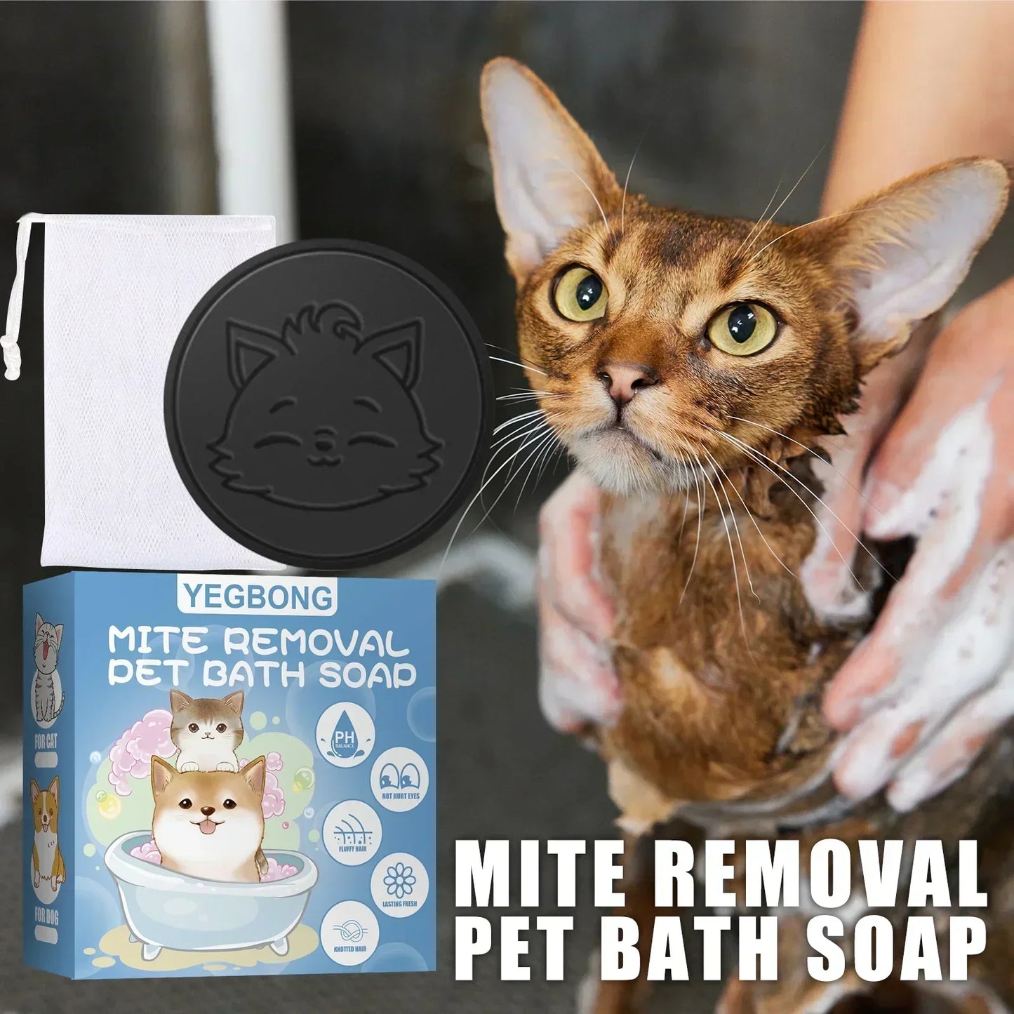Sabonete Antiácaro para Animais de Estimação Desodorante Corporal Limpeza da Pele Coceira Controle de Odores Tratamento para Ácaros e Pulgas Alisamento de Pelos Produtos para Banho de Cães e Gatos