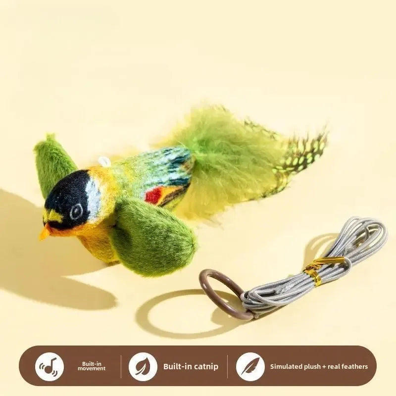Indoor Interactive Birds Toy for Cat Chasing Teasing Toy Sounding Catnip Cat Teaser Toy Self-hilarity Wall Hanging Birds Cat Toy