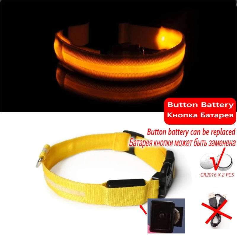 Coleira Luminosa LED Anti-perda para Cães Filhotes Coleira Noturna Luminosa Acessórios para Produtos para Animais de Estimação Carregamento USB/Bateria