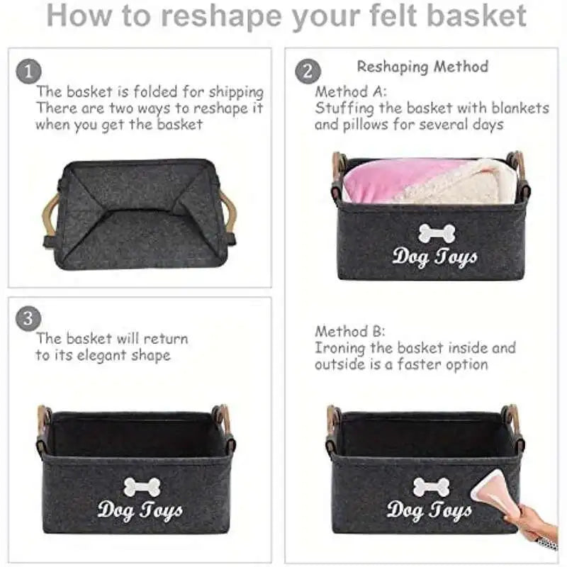 Caja organizadora de juguetes de fieltro para mascotas con asas, cesta de almacenamiento para organizar juguetes, correas, ropa, caja de almacenamiento para el hogar
