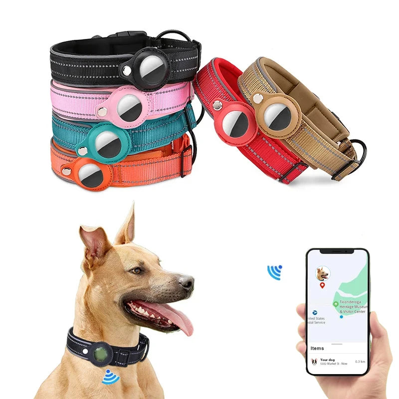 Coleira Impermeável Anti-Perda para Cães, Coleira Acolchoada com Suporte para AirTag, Capa Protetora para Rastreador GPS, Coleira Ajustável para Cães Grandes