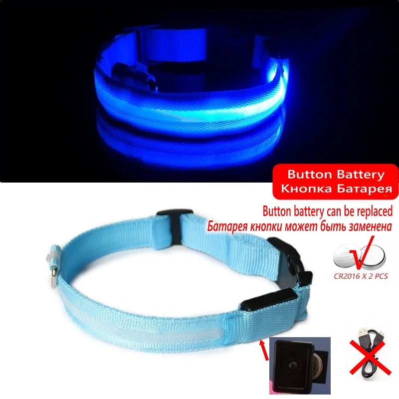 Coleira Luminosa LED Anti-perda para Cães Filhotes Coleira Noturna Luminosa Acessórios para Produtos para Animais de Estimação Carregamento USB/Bateria