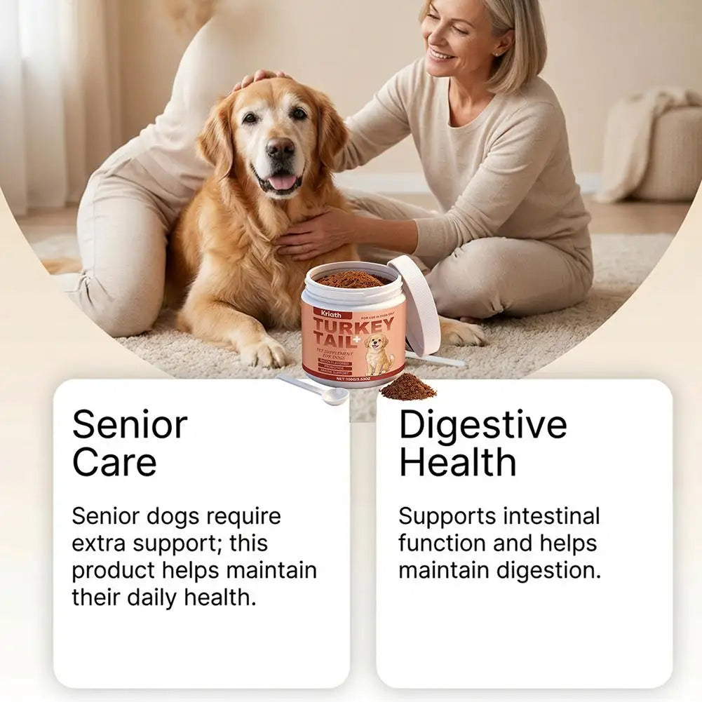 Dog Immune Support Supplement Turkey Tail Mushroom Powder With Probiotics Bacon Flavor For Gut Health And Defense System 3.53oz Happy Tails Pet Shop Store