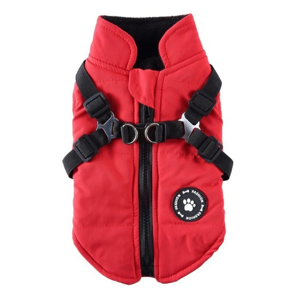 Roupa de Cachorro Impermeável Ajustável, Roupas de Inverno para Cães, Blusão Grosso com Arnês, Casaco Quente para Cães e Gatos
