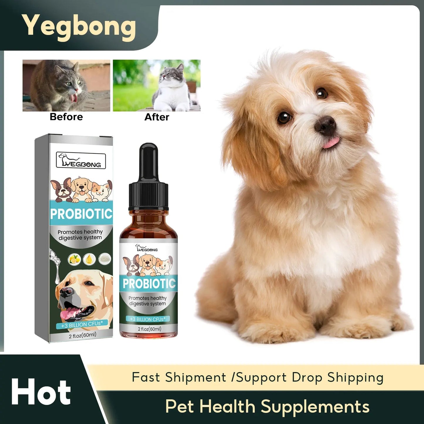 Pet Health Supplements Multi Vitamin Enhance Physical Fitness Protect Dogs Cats Stomach Oral Care Bad Breath Removal Pet Drops Happy Tails Pet Shop Store