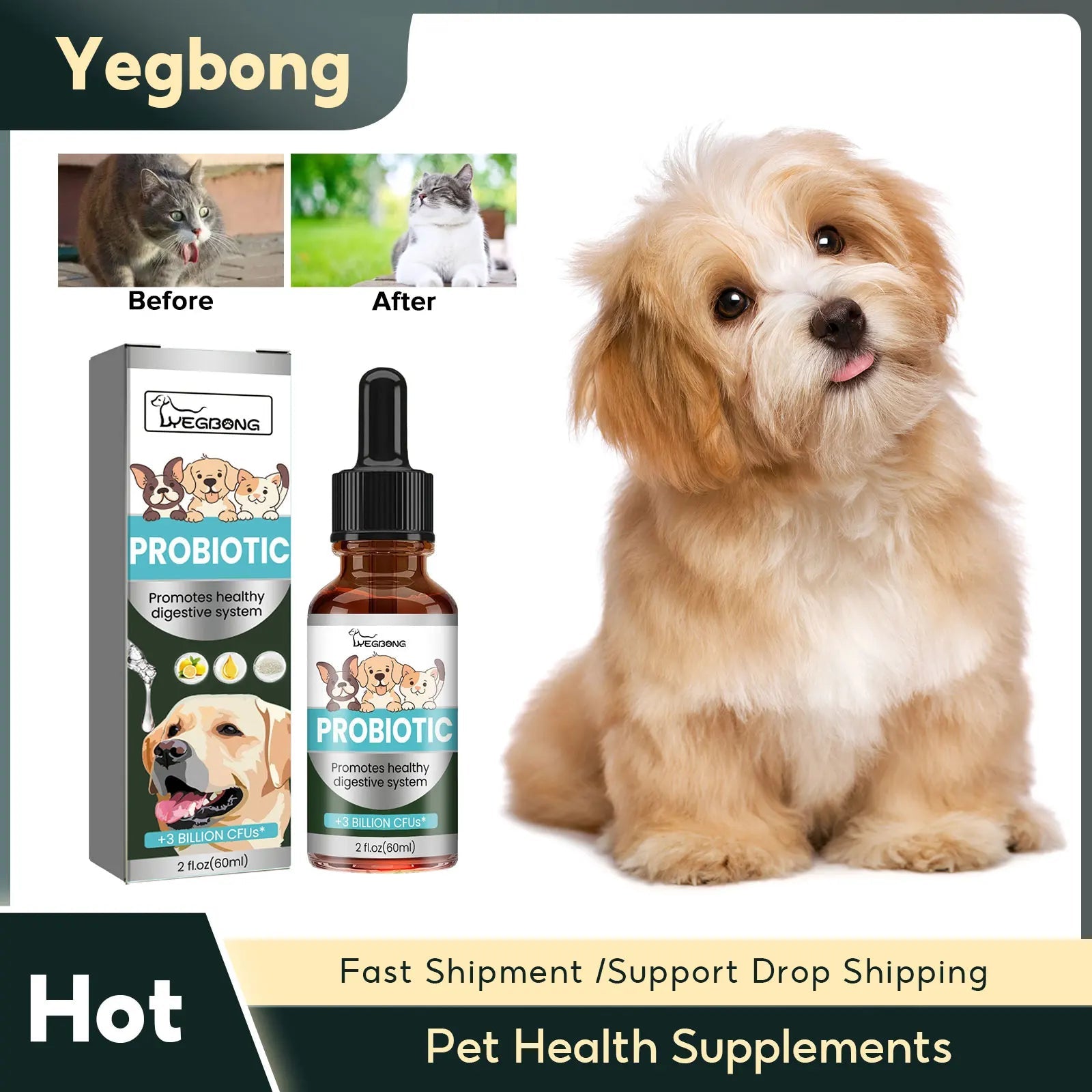 Pet Health Supplements Multi Vitamin Enhance Physical Fitness Protect Dogs Cats Stomach Oral Care Bad Breath Removal Pet Drops Happy Tails Pet Shop Store