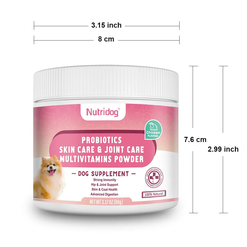 Dog Multivitamin Powder with Probiotics, Glucosamine & Digestive Enzymes, Immune System & Gut,Supports Joint Health（chicken） Happy Tails Pet Shop Store