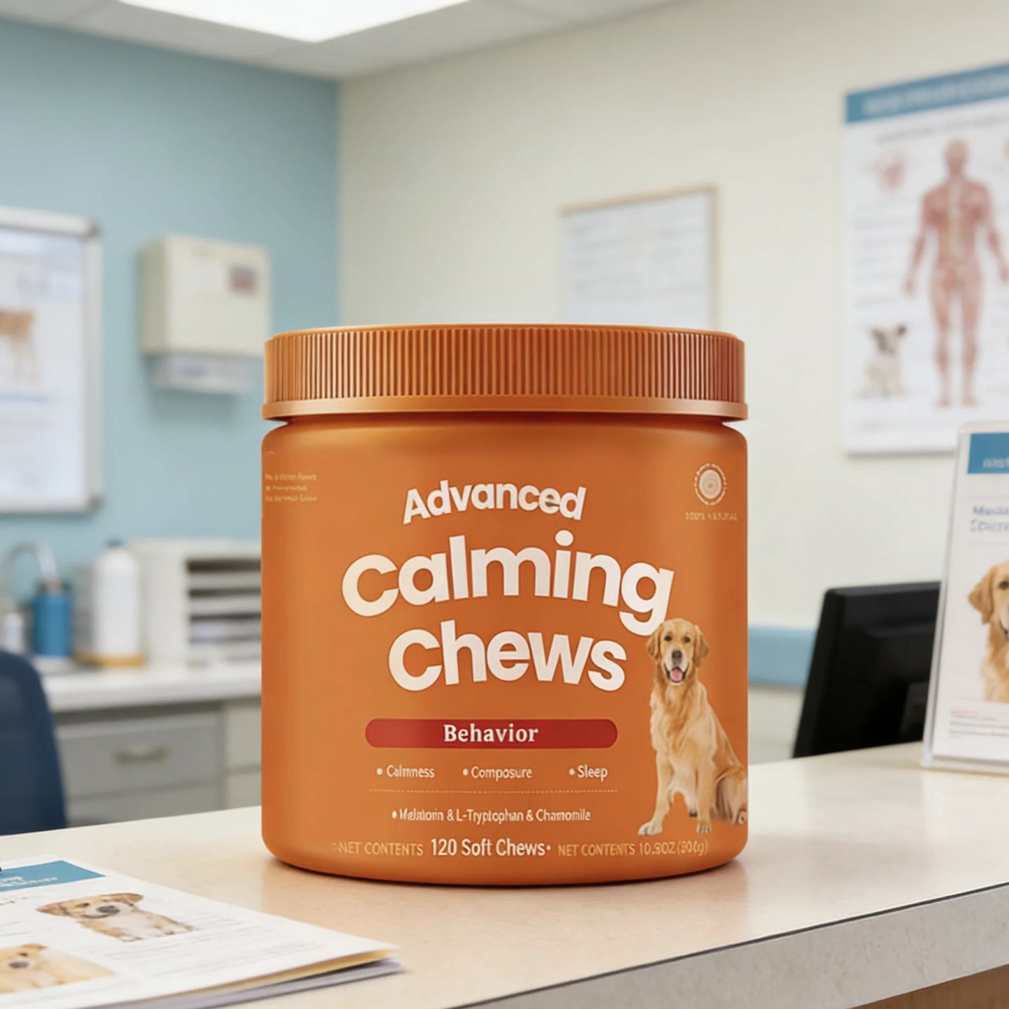 120PCS Dog Calming Chews Natural Anxiety Relief Treats with Melatonin L-Tryptophan & Chamomile Calming Supplements for Dogs