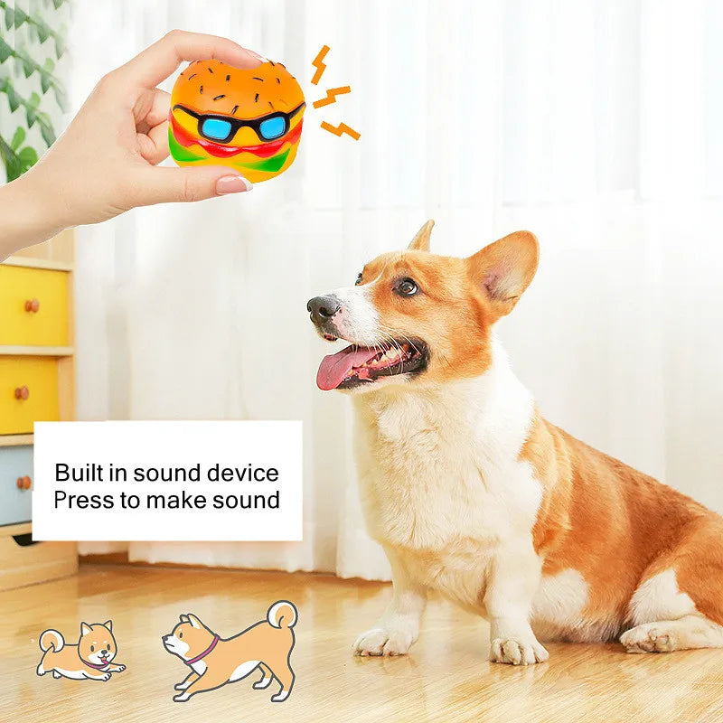 Pet Bite Toys PVC Hamburger Chew Interactive Squeaker Dog Toy Sound Teeth Cleaning Non-toxic Household Animals Dogs