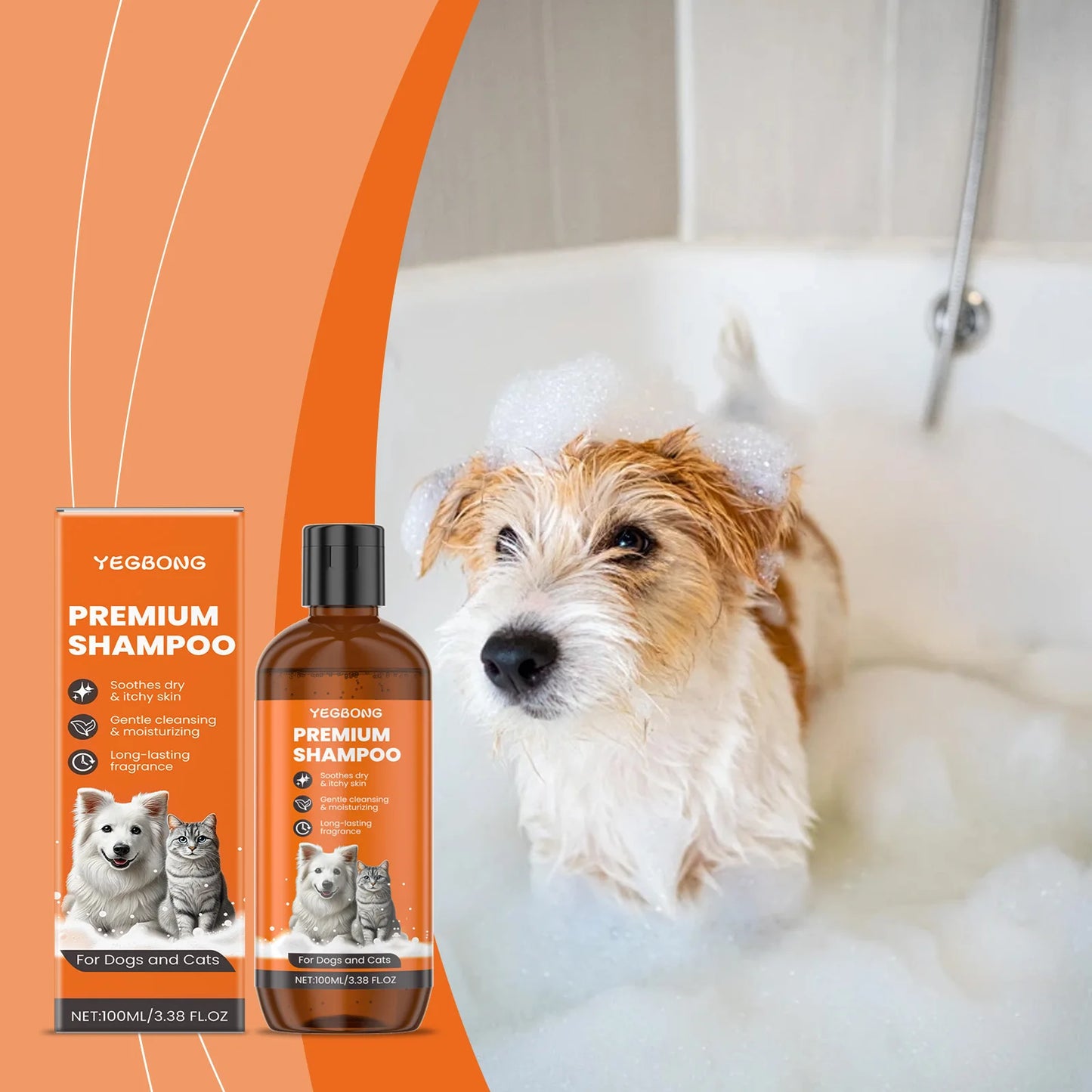 Shampoing naturel pour chiens et chats, formule à base de dérivé d'huile de noix de coco, élimine les odeurs et démêle les poils, répulsif contre les puces et les insectes. 
