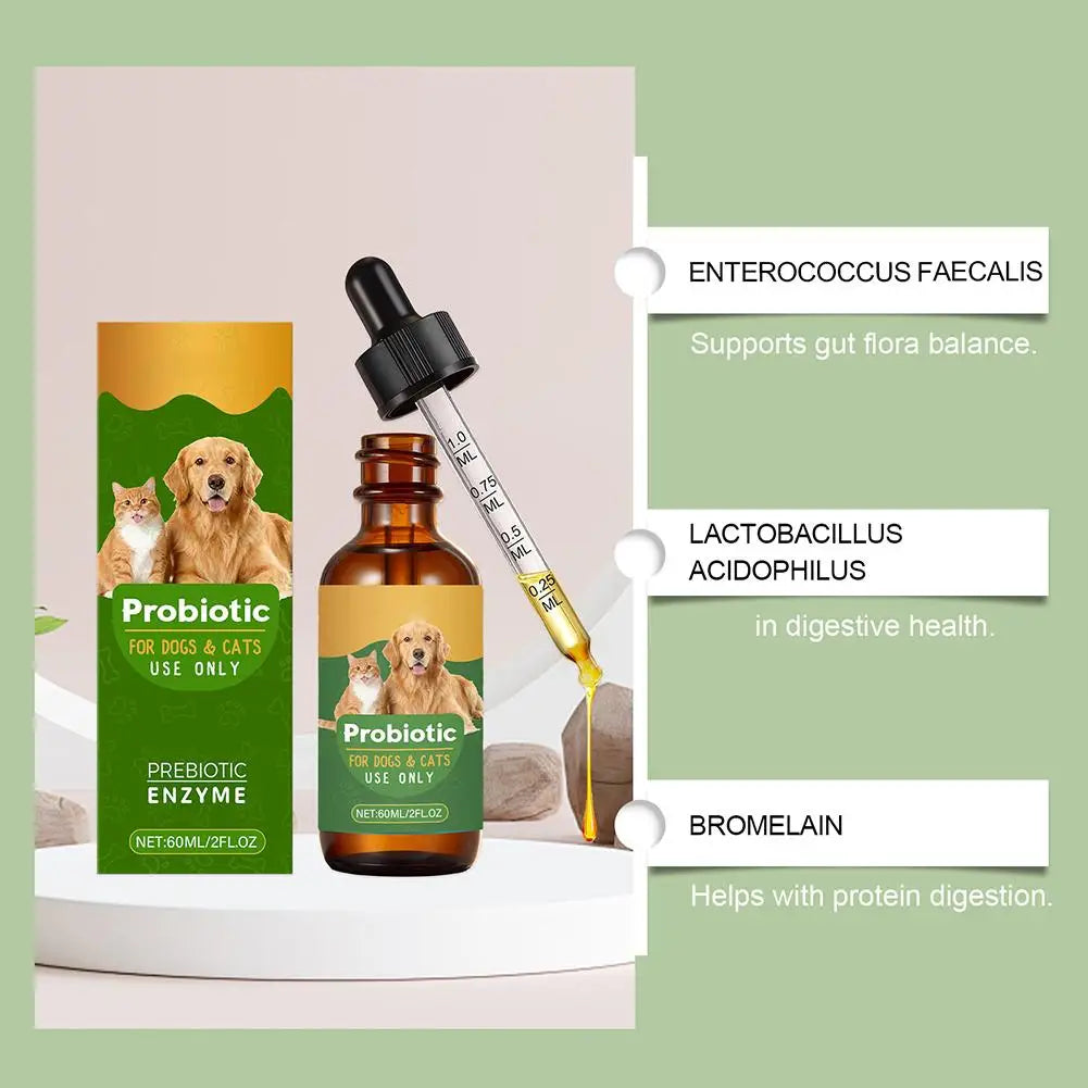 Pet Nutrition Supplement Probiotic Drops Containing Enzymes 60ML Used For Dog Cat Digestion And Boosts Immune Health Supplement Happy Tails Pet Shop Store