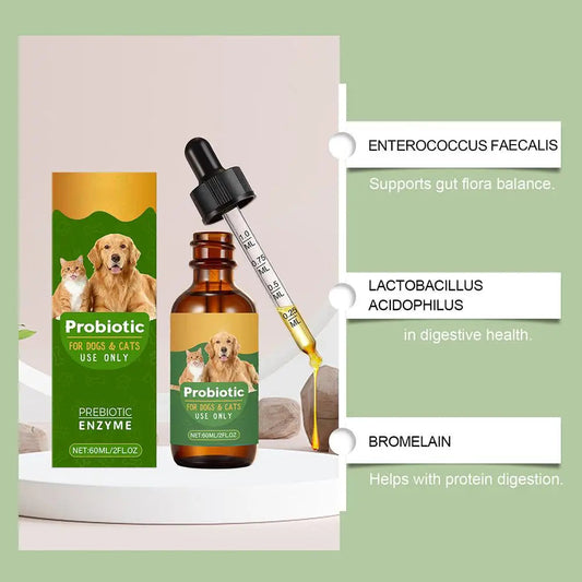 Pet Nutrition Supplement Probiotic Drops Containing Enzymes 60ML Used For Dog Cat Digestion And Boosts Immune Health Supplement Happy Tails Pet Shop Store