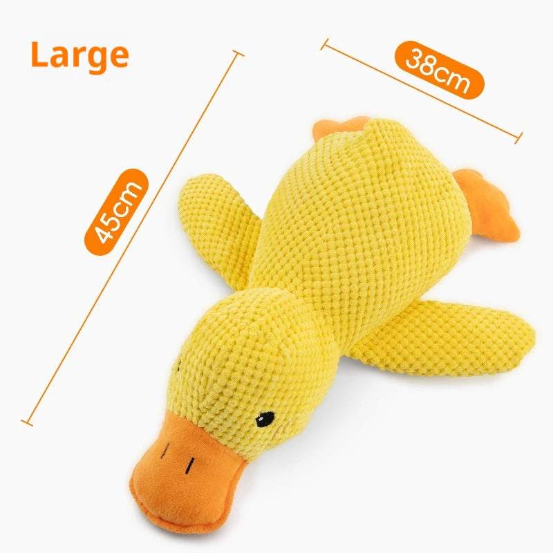 Perro durmiendo con pato de juguete para perros para aliviar el aburrimiento, pequeño pato amarillo, muñeco de peluche interactivo para mascotas, suministros para mascotas.