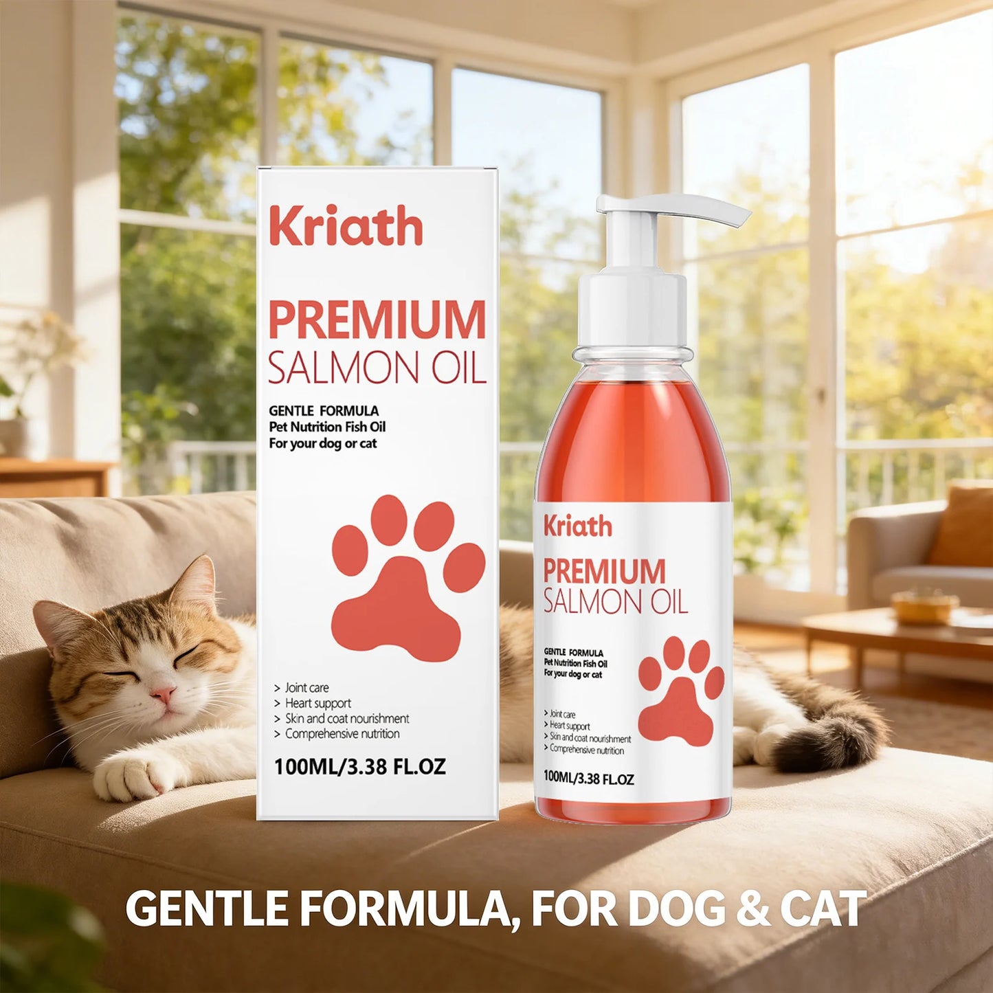 Cat Premium Salmon Oil Nourishing Skin Smooth Hair Protect Joint Support Heart Health Gentle Body Care Pet Nutrition Supplement