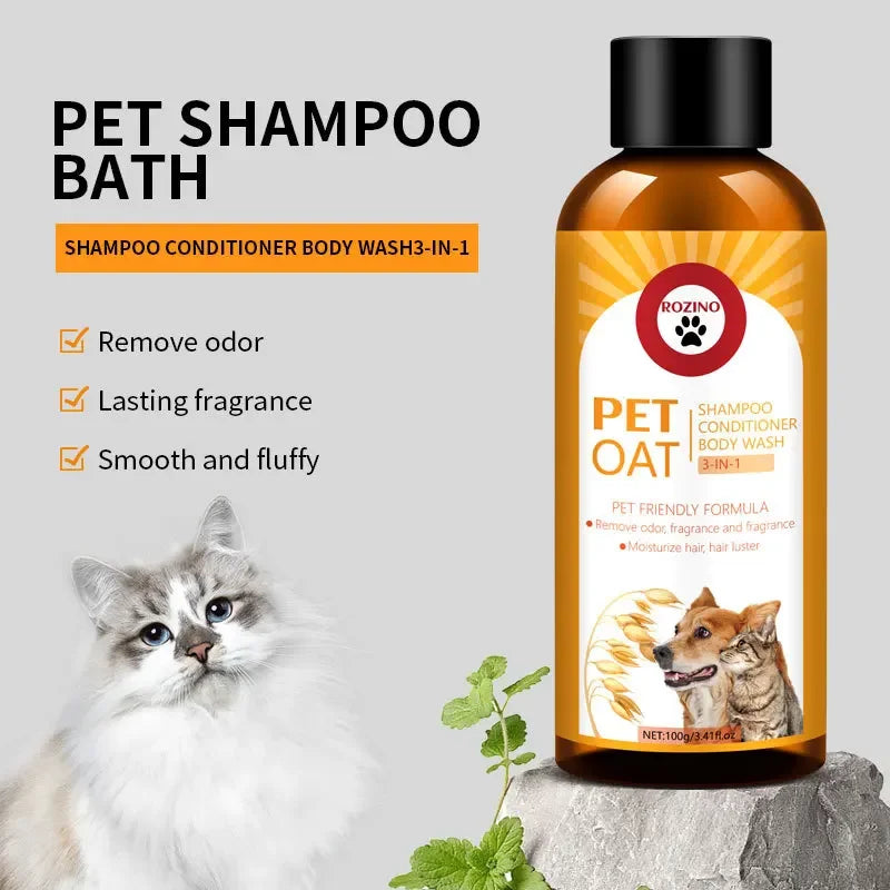 Champú para Gatos 100ml Gel de Ducha Acondicionador para Perros 3 en 1 Bacterias Ácaros Desodorante Fragancia Duradera Productos de Limpieza para Mascotas
