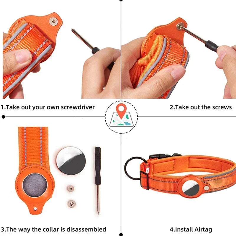 Coleira Impermeável Anti-Perda para Cães, Coleira Acolchoada com Suporte para AirTag, Capa Protetora para Rastreador GPS, Coleira Ajustável para Cães Grandes