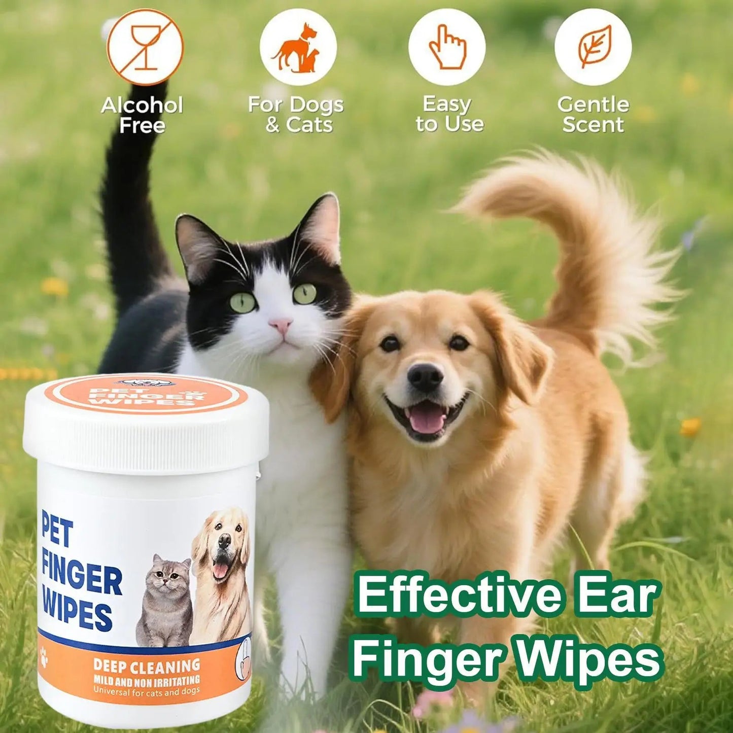 Pet Ear Finger Wipes for Dogs Cats Teeth Cleaning Finger Wipes Dog Toothbrush Natural Formula Safe Cleanser Grooming Supplies Happy Tails Pet Shop Store