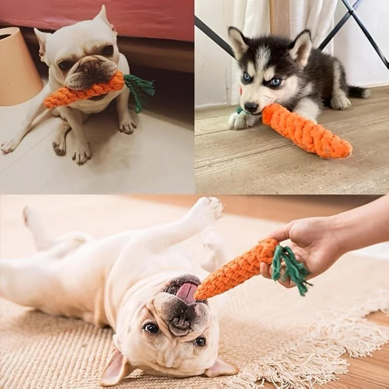 1pç Brinquedo de Nó para Pets Formato de Cenoura Brinquedos Mastigáveis para Cães Brinquedos de Corda de Algodão para Cães Internos Brinquedos para Gatos Acessórios para Cães